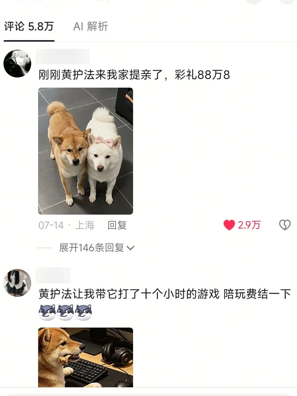 Two blurred-ID comments: Huang Hufa came to propose with an 888,000-yuan bride price, and made someone play games with him for ten hours