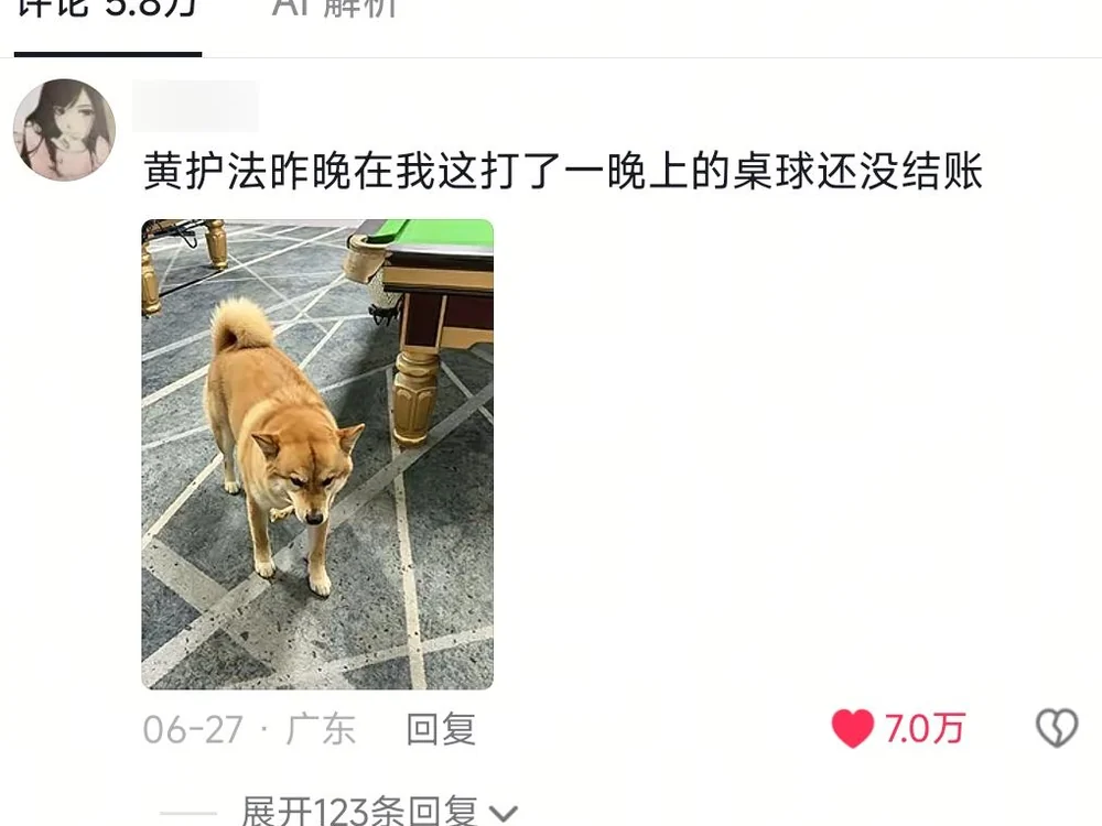 A blurred-ID comment with Huang Hufa at a billiards table, saying he played all night without paying