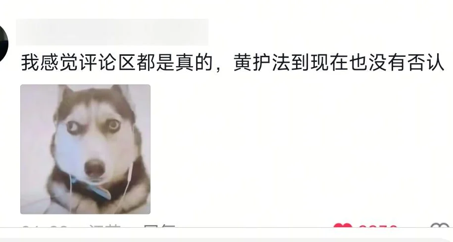 A partially captured blurred-ID comment saying all the claims must be true because Huang Hufa has not denied any of them