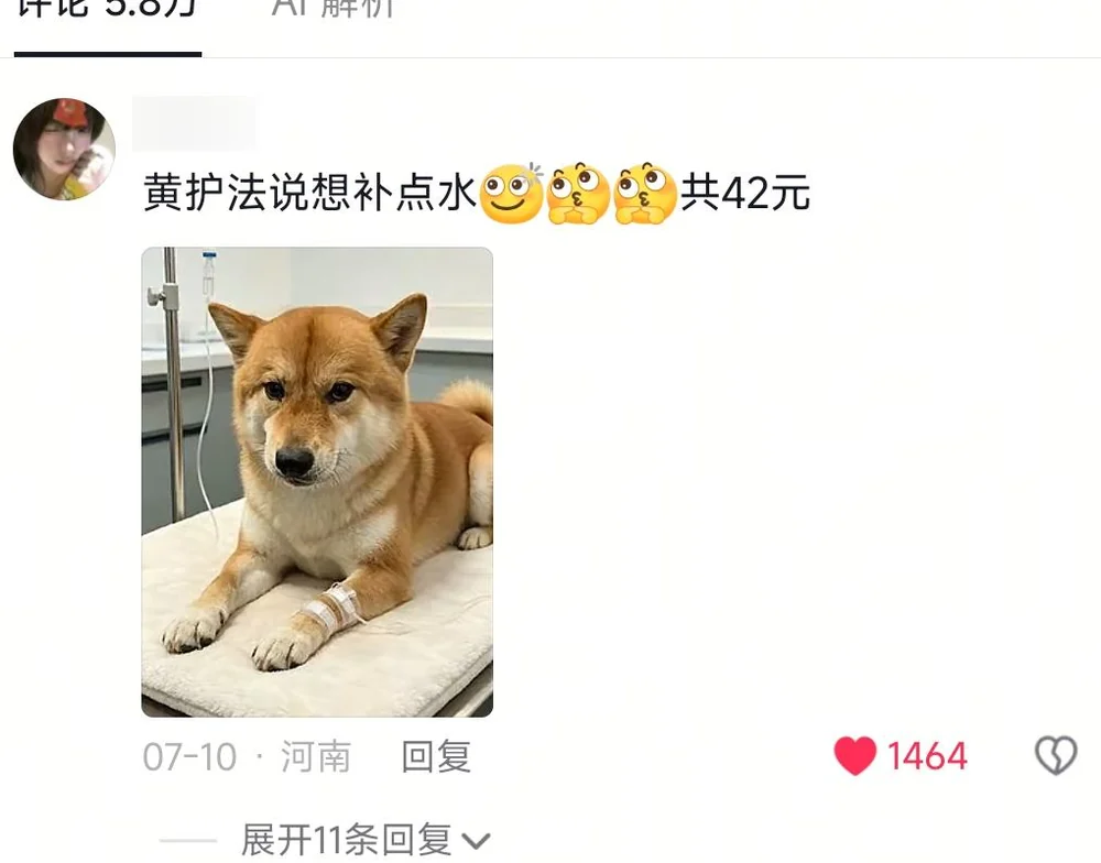A blurred-ID comment saying Huang Hufa wanted some water, for forty-two yuan