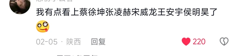 A comment declaring a sudden crush on five of China's most famous heartthrobs