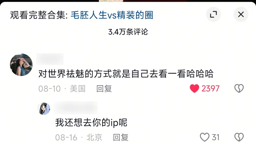 A comment from a US IP: the way to break the world's enchantment is to go see it yourself — 2,397 likes, with the reply "and I still dream of visiting YOUR IP"