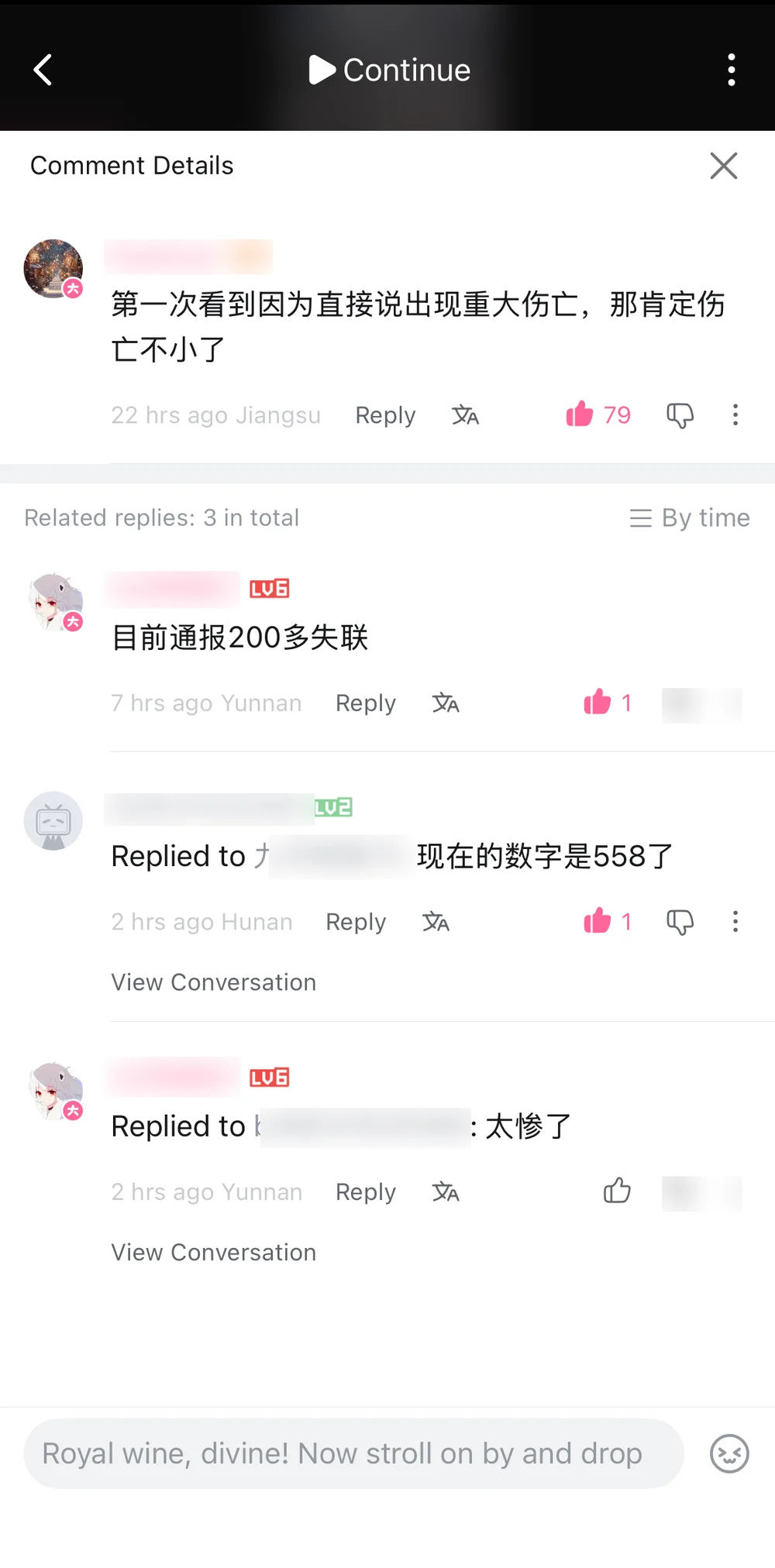 A thread in which the missing-person count climbs across successive replies